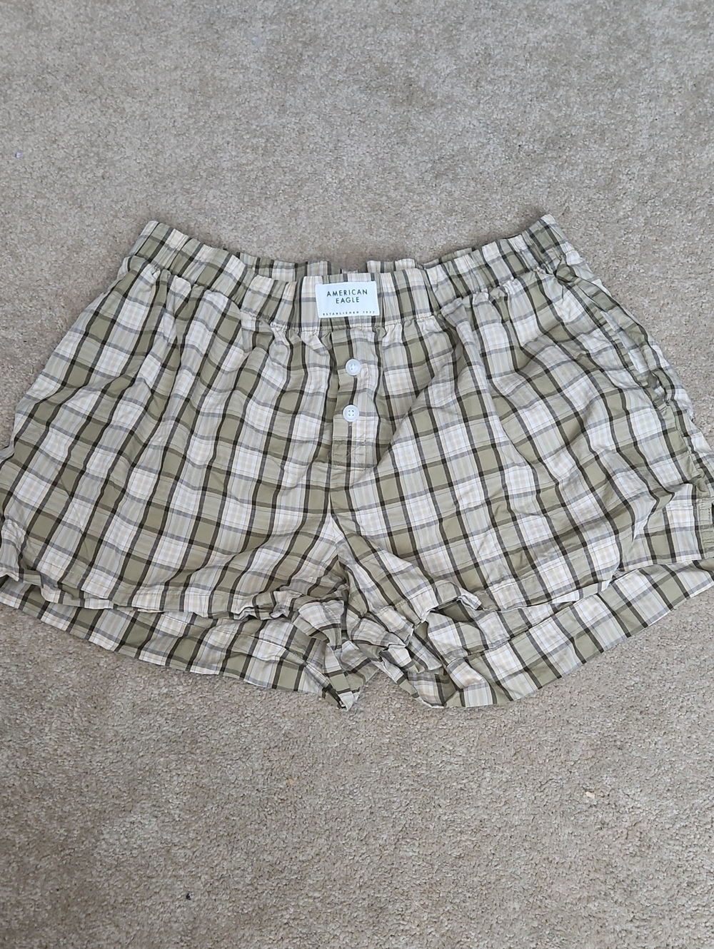 American Eagle Outfitters Olive and Cream Plaid Boxer Shorts